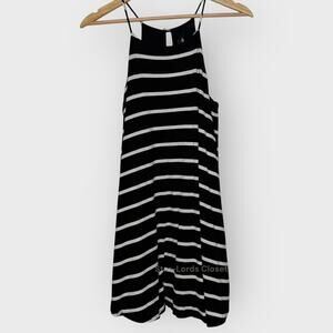 Lulus Step Right Up Striped Swing Dress S Black White Sleeveless Mod Shift
